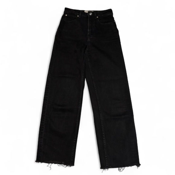 Everlane Denim - Everlane Curvy Way High Jeans Sz 24 Black Cropped High Rise Raw Hem Straight Leg
